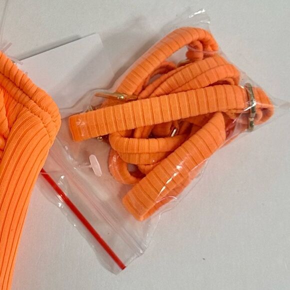 Decree Neon Orange Textured Bikini Set - Strapless Top & Cheeky Bottoms, XS, NWT - Picture 8 of 13